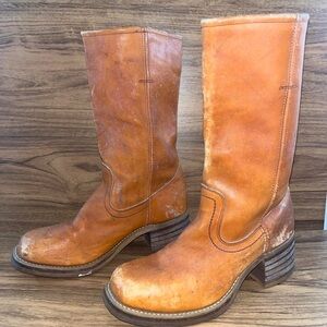 Vintage 70’s Thom Mcan Men’s tan Leather heeled Campus Boots Made USA chunky